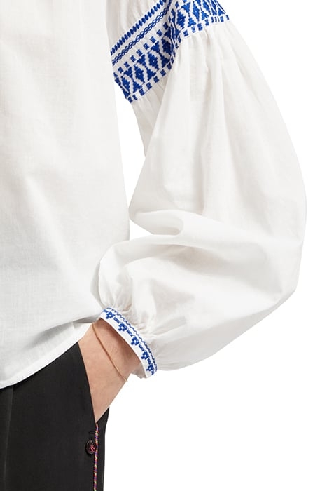 BALLOON SLEEVE TOP WITH TAPE DETAIL WHITE 7