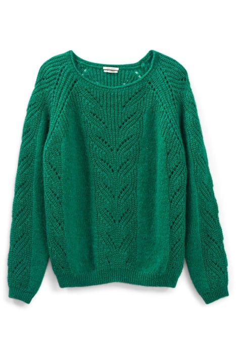 GREEN OPENWORK KNIT ROLLED NECK SWEATER 1