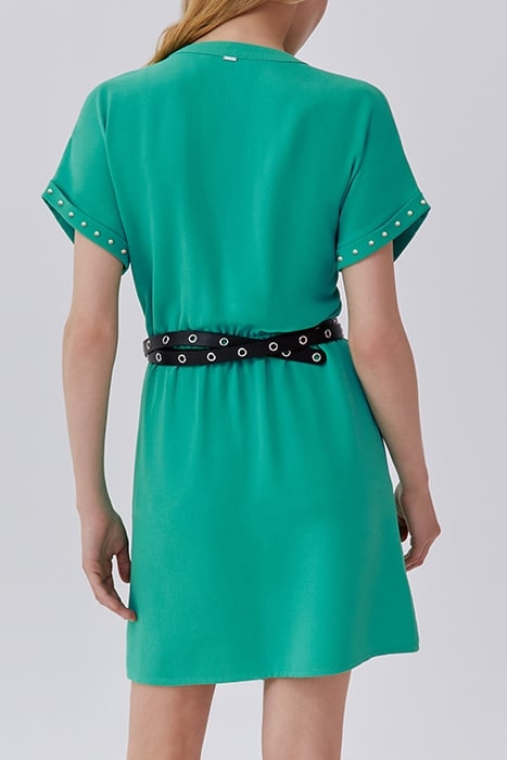 GREEN WRAP DRESS WITH STUDDED SLEEVES 2