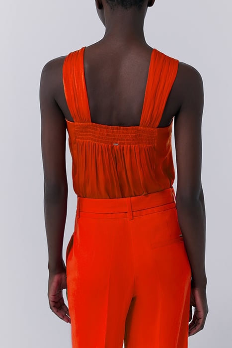 ORANGE ASYMMETRIC TOP WITH TIED NECKLINE 2