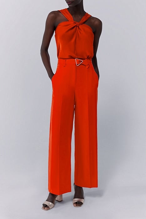 ORANGE ASYMMETRIC TOP WITH TIED NECKLINE 1