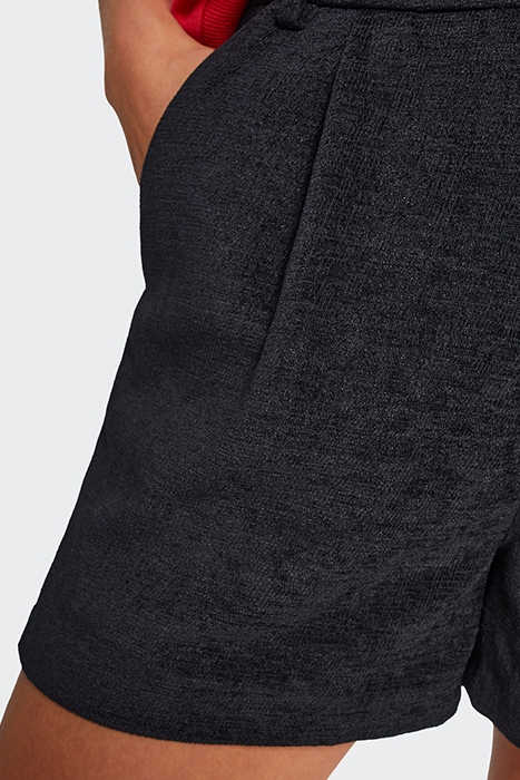 BLACK TEXTURED VELVET SHORTS 7