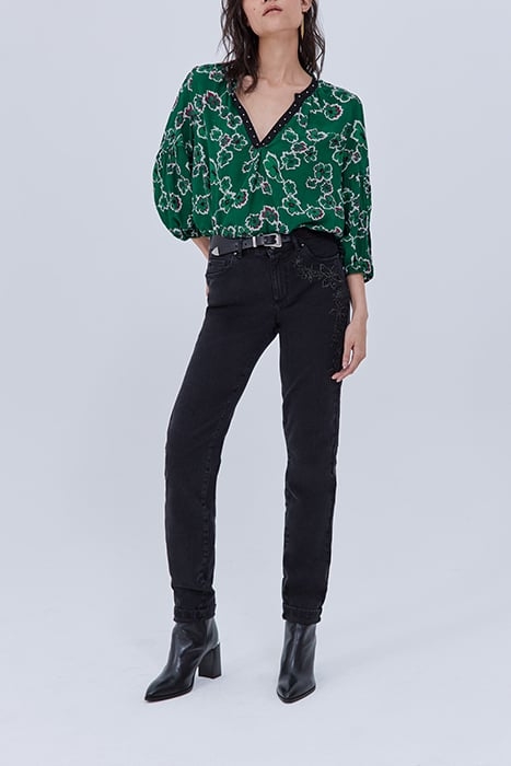 BLACK EMBROIDERED FLOWERS SCULPT-UP SLIM JEANS BLACK 2