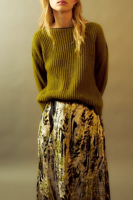 BEIGE ABSTRACT PRINT VELVET MIDI SKIRT TITANE 5