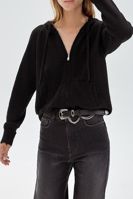 PURE EDITION- BLACK ZIPPED KNIT CARDIGAN BLACK 6