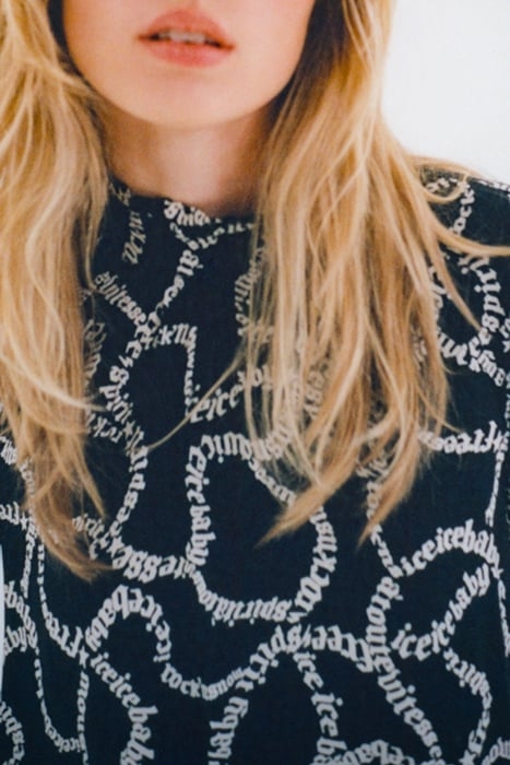 BLACK BLOUSE WITH ECRU SLALOM PRINT BLACK 7