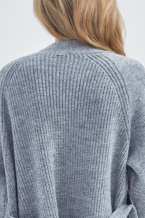 GREY KNIT BELTED CARDIGAN WITH SLOGANS ON SLEEVES GREY 5
