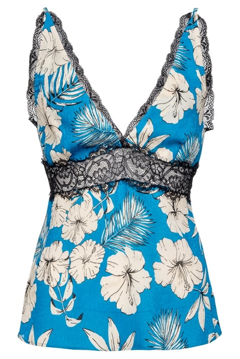 TROVATO TOP JAQUARD STAMPA FIORE GRAFICO TURQUOISE/BUTTER/BL 1