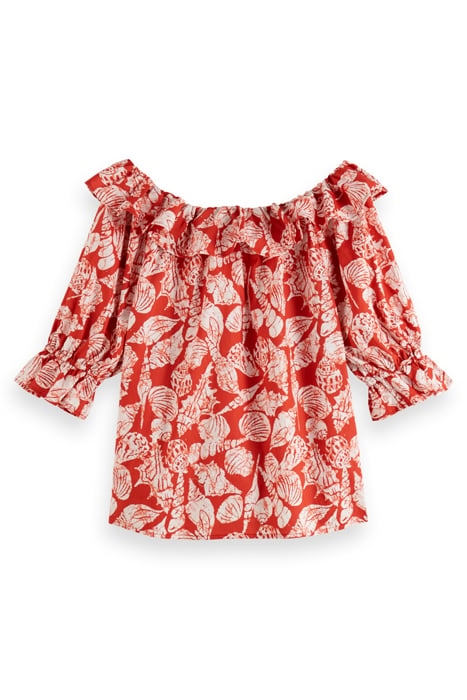 OFF SHOULDER TOP WITH RUFFLES SHELL BATIK TERRACOTTA 2