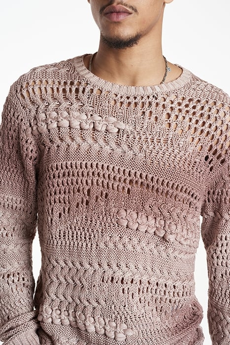 LEONE LS POINTELLE MIX STITCH CREW DRIED PETAL 3