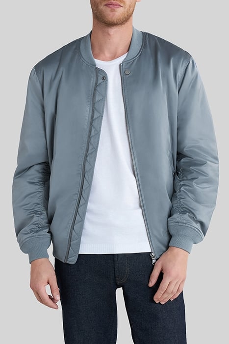 LIGHT BLUE SATIN NYLON BOMBER JACKET 1