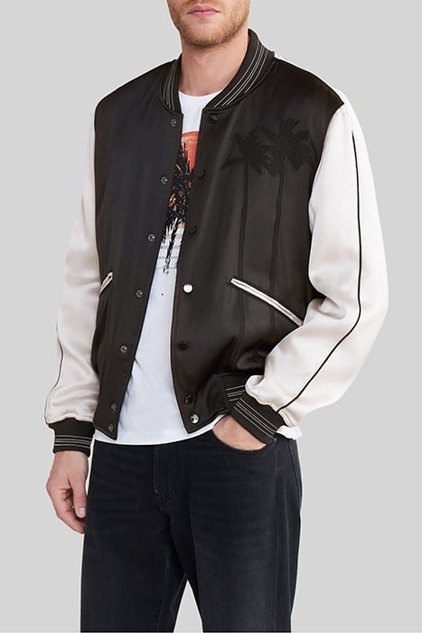 BLACK TWO-TONE VARSITY JACKET WITH EMBROIDERY 1
