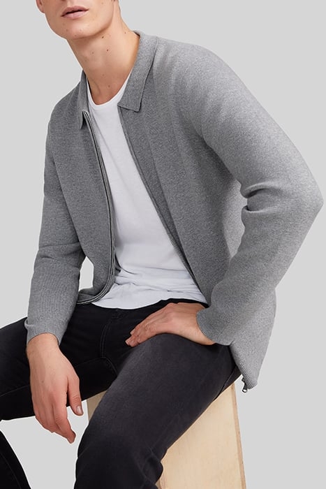 GREY KNIT ZIPPED SHIRT COLLAR CARDIGAN 5