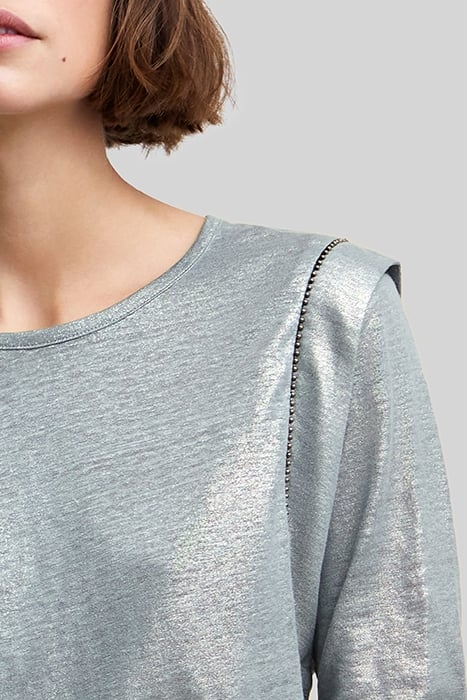 STORM BLUE LINEN FOIL MICROBEADED T-SHIRT 6