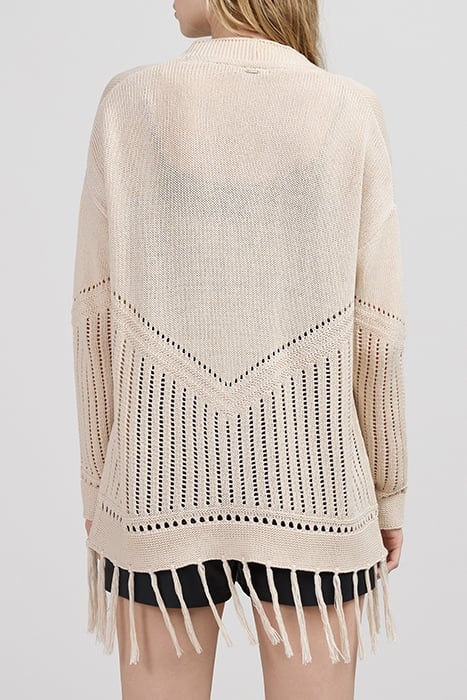 ECRU OPENWORK KNIT CARDIGAN WITH FRINGED EDGES 2