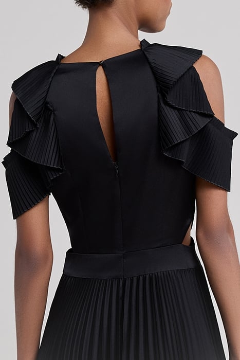 BLACK RECYCLED PLEATED LONG DRESS, SIDE CUT-OUTS 5