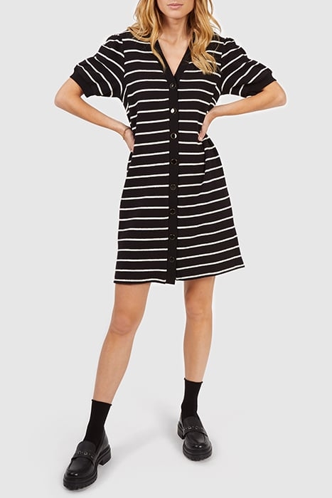 BLACK AND ECRU KNIT BUTTONED SAILOR-STRIPE DRESS 3