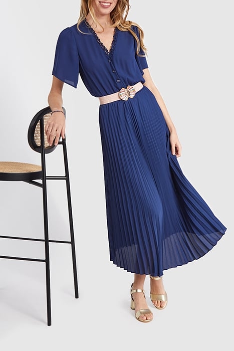 INDIGO LONG DRESS WITH PLEATED SKIRT 4