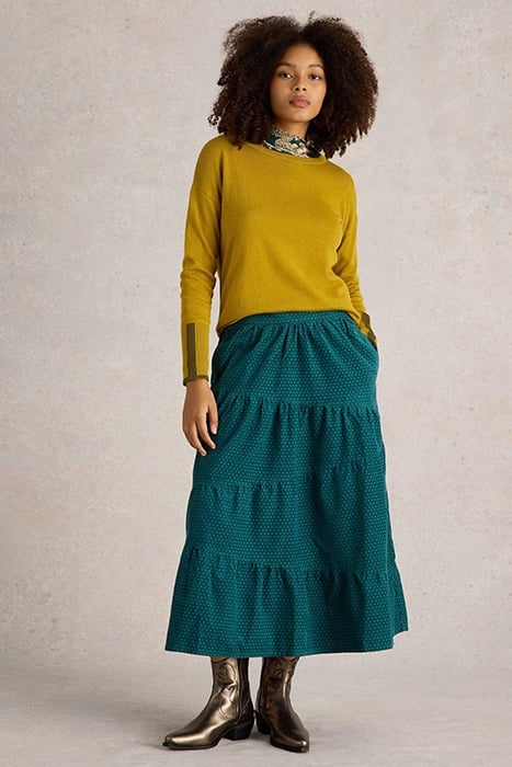 JENNA CORD TIERED SKIRT DARK GREEN 3