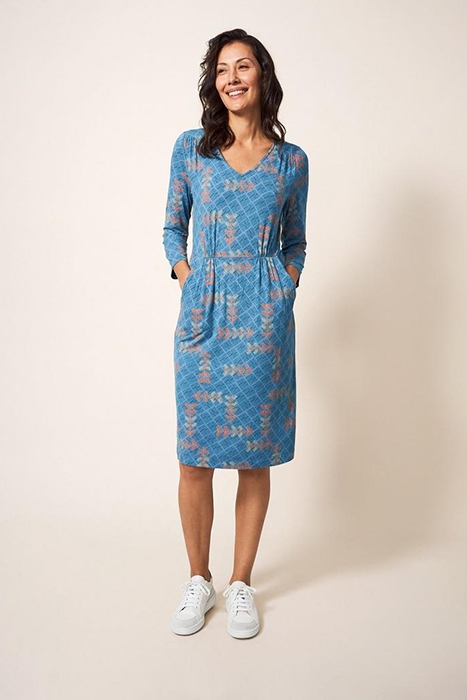TALLIE ECO VERO JERSEY DRESS TEAL MULTI 1