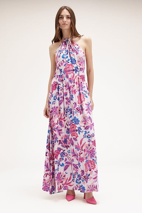 FLORAL PATTERN HALTERNECK DRESS RED 1