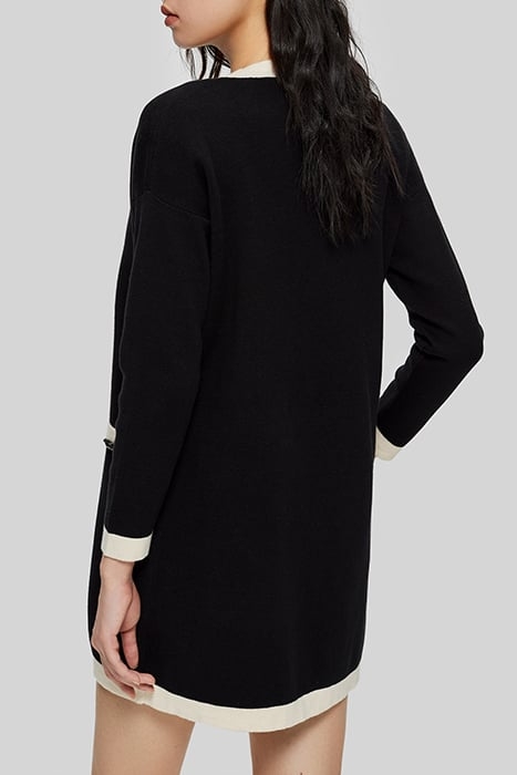 BLACK KNIT MID-LENGTH CARDIGAN WITH ECRU EDGES 2